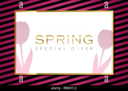 spring special offer pink striped card with flowers vector illustration EPS10 Stock Vector