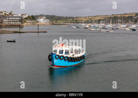 FALMOUTH, UK - SEPTEMBER 19, 2018: A ferry boat arriving at the Prince of Wales Pier in Falmouth to collect passengers to transport to Flushing Stock Photo