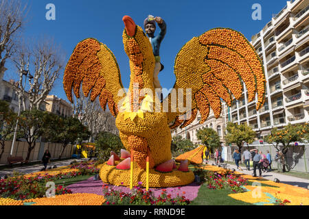 Giant sculpture made by lemons and oranges at Annual Menton Lemon Festival in French Riviera Stock Photo