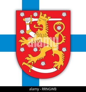 Suomi Finland coat of arms on the national flag, vector illustration Stock Vector