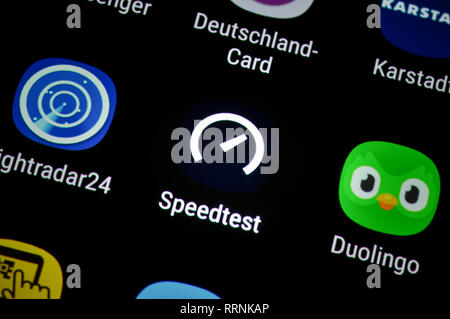Smartphone, display, ext., speed test, Display, App, Speedtest Stock Photo