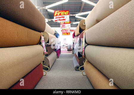 Various rolls of carpets for sale in a carpet shop Stock Photo