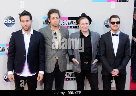 LOS ANGELES, CA - NOVEMBER 24: (L-R) Musicians Pete Wentz, Joe Trohman, Patrick Stump and Andy Hurley of Fall Out Boy attend the 2013 American Music Awards on November 24, 2013 at Nokia Theatre L.A. Live in Los Angeles, California. Photo by Barry King/Alamy Stock Photo Stock Photo