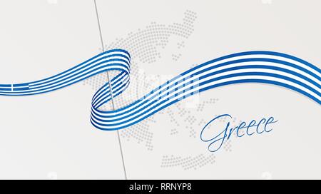 Vector illustration of abstract radial dotted halftone map of Greece and wavy ribbon with Greek national flag colors for your graphic and web design Stock Vector