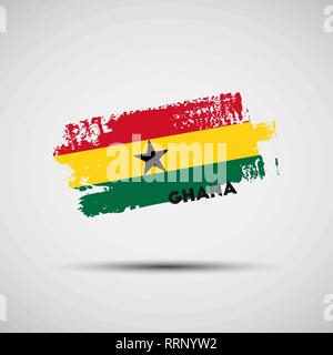 Flag of Ghana. Vector illustration of grunge brush stroke with Ghanaian national flag colors for your graphic and web design Stock Vector