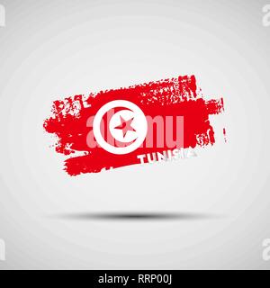 Flag of Tunisia. Vector illustration of grunge brush stroke with Tunisian national flag colors for your graphic and web design Stock Vector