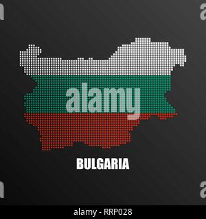 Vector illustration of abstract halftone map of Bulgaria made of square pixels with Bulgarian national flag colors for your graphic and web design Stock Vector