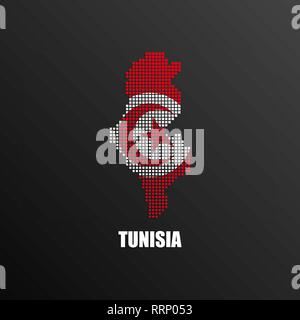 Vector illustration of abstract halftone map of Tunisia made of square pixels with Tunisian national flag colors for your graphic and web design Stock Vector