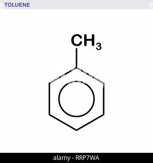 The structural formula illustration of a toluene molecule. Black outlines on white background. Stock Vector