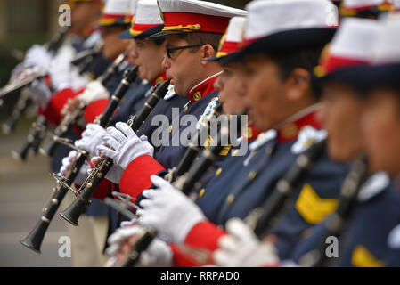 Buenos Aires, Argentina - Jul 11, 2016: Members of the Argentine military band perform at the parade during celebrations of the bicentennial anniversa Stock Photo