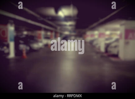 Abstract blur cars, Underground parking with cars Stock Photo