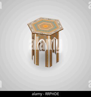 Ethnic traditional moroccan hexagon coffee table. Arabic style table 10 eps Stock Vector
