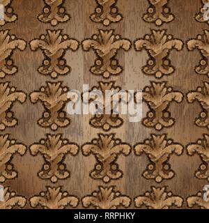 Floral print. wood carving abstract leaves seamless pattern 10 eps Stock Vector