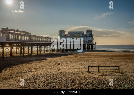 Sunset over the Grand Pier at Weston-Super-Mare, Somerset, England ...