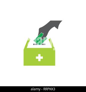 hand insert card plus medical symbol vector Stock Vector