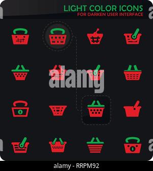 Basket easy color vector icons on darken background for user interface design Stock Vector
