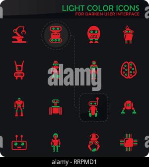 Robot easy color vector icons on darken background for user interface design Stock Vector