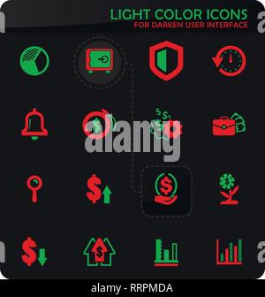Business easy color vector icons on darken background for user interface design Stock Vector