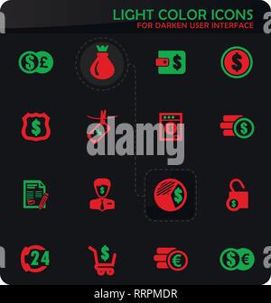 Business easy color vector icons on darken background for user interface design Stock Vector