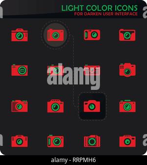 photo camera easy color vector icons on darken background for user interface design Stock Vector