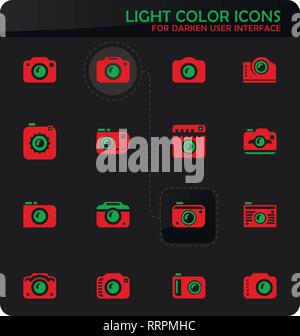 photo camera easy color vector icons on darken background for user interface design Stock Vector