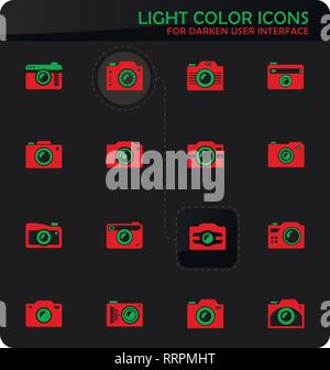 photo camera easy color vector icons on darken background for user interface design Stock Vector