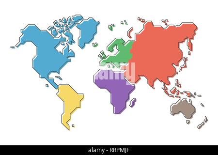 World map with multicolor continent and modern simple cartoon line design . Stock Vector