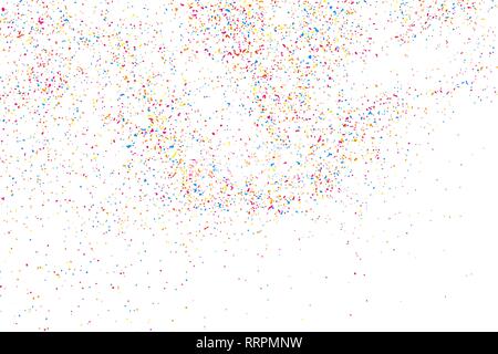 Abstract Explosion Of Confetti. Colorful Grainy Texture Isolated On White Background. Colored Stains And Blots. Vector Overlay Elements. Digitally Gen Stock Vector