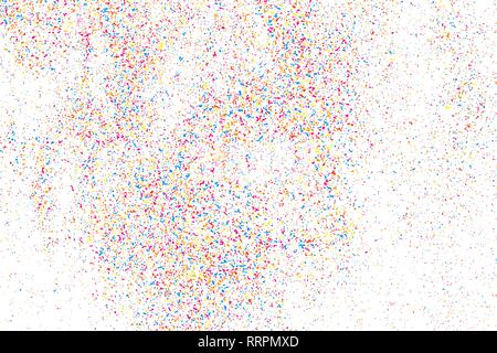 Abstract Explosion Of Confetti. Colorful Grainy Texture Isolated On White Background. Colored Stains And Blots. Vector Overlay Elements. Digitally Gen Stock Vector