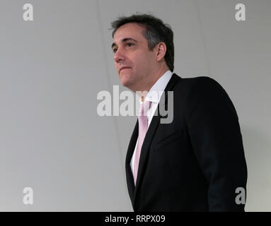 Washington DC, USA. 26th Feb 2019. Former Trump attorney Michael Cohen arrives for his appearance before the Senate Intelligence Committee on Capitol Hill in Washington, DC, February 26, 2019. Credit: Chris Kleponis/CNP /MediaPunch Credit: MediaPunch Inc/Alamy Live News Stock Photo