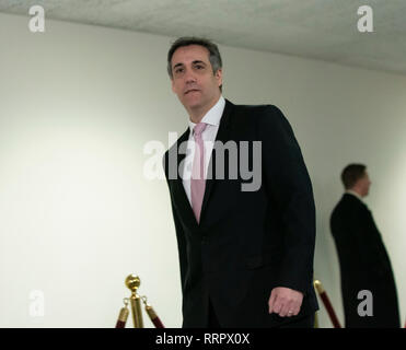 Washington DC, USA. 26th Feb 2019. Former Trump attorney Michael Cohen arrives for his appearance before the Senate Intelligence Committee on Capitol Hill in Washington, DC, February 26, 2019. Credit: Chris Kleponis/CNP /MediaPunch Credit: MediaPunch Inc/Alamy Live News Stock Photo