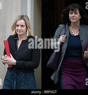 Downing Street, London, UK. 26 February 2019. Amber Rudd, Secretary of State for Work and Pensions, leaves Downing Street after weekly cabinet meeting with Claire Perry, Minister of State for Energy and Clean Growth. Credit: Malcolm Park/Alamy Live News. Stock Photo