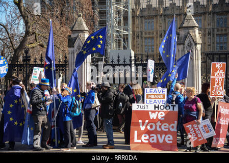 London, UK. 26th  Feb, 2019.Remain and Leave campaigners outside the Houses of Parliament.  Credit: Claire Doherty/Alamy Live News Stock Photo