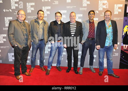 Glasgow, UK. 26th Feb, 2019. (Left-Right) Ford Kiernan - Actor/Writer; Michael Hines - Director; Mark Cox - Actor; Gavin Mitchell - Actor; Sanjeev Kohli - Actor; Greg Hemphill - Actor/Writer seen on the red carpet from TV hit show, Still Game, seen on the red carpet at the Glasgow Film Theatre. Credit: Colin Fisher/Alamy Live News Stock Photo
