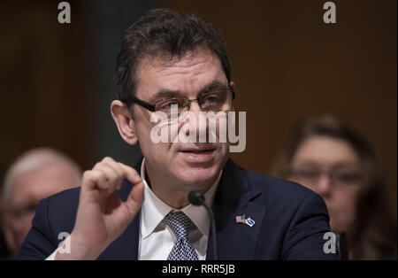 Washington, District of Columbia, USA. 26th Feb, 2019. Albert Bourla, DVM, Ph.D., Chief Executive Officer of.Pfizer appears before the Senate Committee on Finance for a hearing on prescription drug pricing on Capitol Hill in Washington, DC, February 26, 2019. Credit: Chris Kleponis/CNP Credit: Chris Kleponis/CNP/ZUMA Wire/Alamy Live News