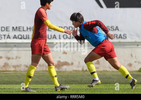 Albufeira, Feb. 26. 6th Mar, 2019. Chinese women's soccer player Wang Shuang (R) takes part in a training session in Albufeira, Portugal, Feb. 26, 2019. The 2019 Algarve Cup will be held in Algarve of Portugal from Feb. 27 to March 6, 2019. Chinese women's soccer team will face their first opponent the Norwegian team on March 1. Credit: Zheng Huansong/Xinhua/Alamy Live News Stock Photo