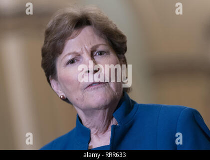 Washington, District of Columbia, USA. 26th Feb, 2019. United States Senator Jeanne Shaheen (Democrat of New Hampshire)speaks on Capitol Hill in Washington, DC, February 26, 2019. Credit: Chris Kleponis/CNP Credit: Chris Kleponis/CNP/ZUMA Wire/Alamy Live News Stock Photo