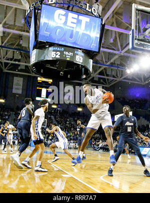 Amherst, New York, USA. 26th Feb 2019. Buffalo Bulls forward Nick Perkins (33) pulls down a rebound against the Akron Zips during the second half of play in the NCAA Basketball at Alumni Arena in Amherst, N.Y. (Nicholas T. LoVerde/Cal Sport Media) Credit: Cal Sport Media/Alamy Live News Stock Photo