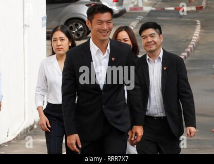 Future Forward Party leader Thanathorn Juangroongruangkit seen arriving at the Office of the Attorney General in Bangkok. Future Forward Party leader facing charges over anti-junta speech posted earlier on his Facebook page less than a month before long postponed Thailand's national election day. Stock Photo