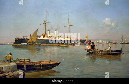 View of the Port of Malaga 1896 Guillermo Gómez Gil 1862 - 1946 Andalusia Spanish Spain Stock Photo