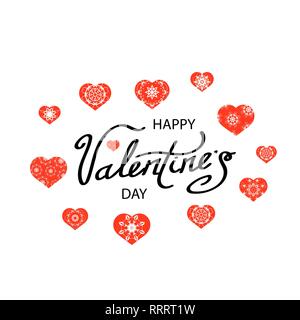 Romantic Red Hearts Set. Cute Lettering. Symbol of Valentines Day. Stock Vector