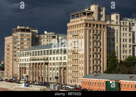 Moscow, Russia - Jun 19, 2014: The House on the Embankment with the Moscow State Estrada Theatre at the Bersenevskaya embankment. It was completed as  Stock Photo