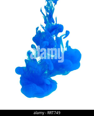 Blue acrylic color in water, abstract background. Stock Photo