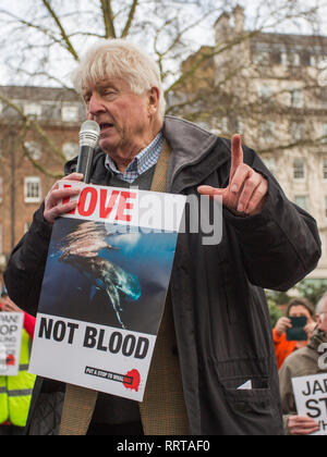 No Whaling March to the Japanese Embassy, Protest against Japans decision to withdraw from the International Whaling Commission (IWC) and resume commercial whaling.  Featuring: Stanley Johnson Where: London, United Kingdom When: 26 Jan 2019 Credit: Wheatley/WENN