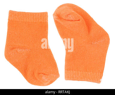 Orange baby socks isolated on white Stock Photo