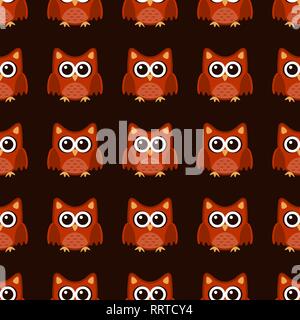 Owl stylized art seemless pattern brown orange colors Stock Vector