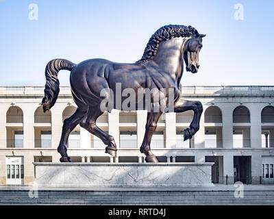 MILAN, ITALY-FEBRUARY 15, 2019: Leonardo's Horse (aka Gran Cavallo) the largest equestrian statue in the world by Leonardo da Vinci and Nina Akamu Stock Photo