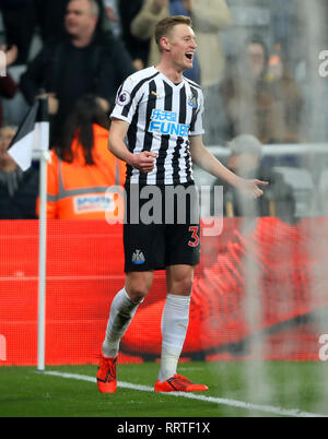 Newcastle United's Sean Longstaff celebrates scoring his side's second goal of the game during the Premier League match at St James' Park, Newcastle. Stock Photo