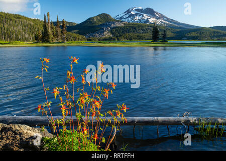 North America, USA, American, Pacific Northwest, Cascades, Deschutes National Forest, Sparks Lake, South Sister, Bend, scenic, landscape, peak, volcan Stock Photo