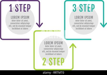 Modern and simple flat vector illustration. Infographic template with three dots, elements, squares, percentages. Designed for business, presentations Stock Vector